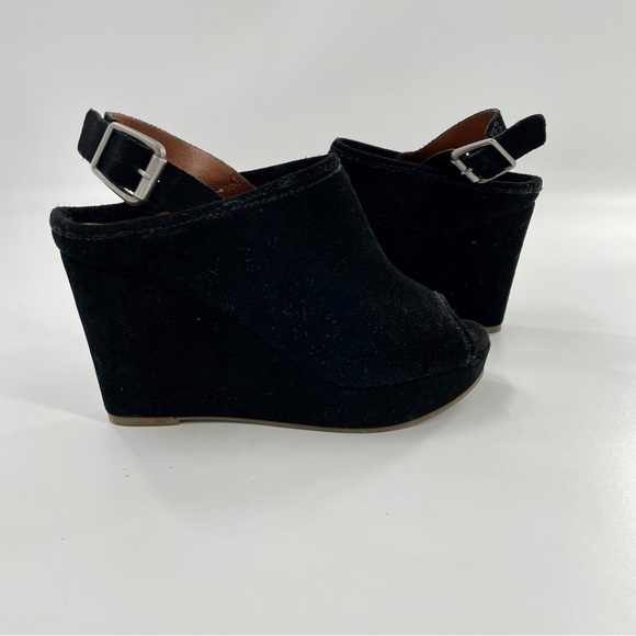 Lucky Brand Jemadine Suede Platforms Slingback Peep Toe in Black - Picture 1 of 7